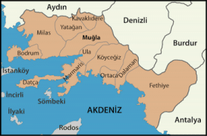 Map of Mugla, Turkey