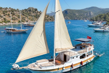 Gocek 12 Islands Sailing Boat view from top sails open